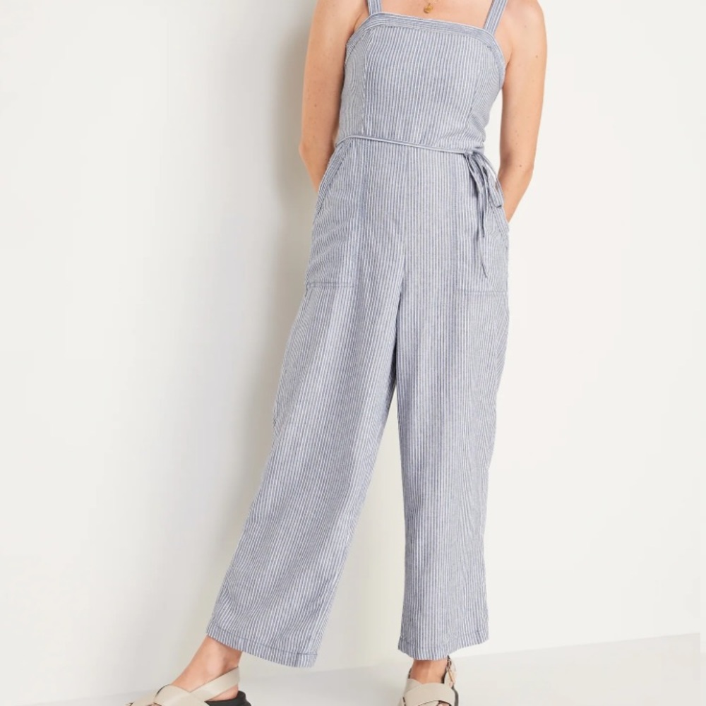 Old Navy Sleeveless Linen-Blend Tie-Belt Wide-Leg Jumpsuit for Women